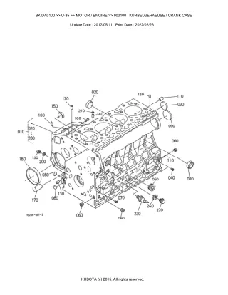 Kubota U35 Excavator Parts Catalogue Manual (Publishing ID BKIDA0100)