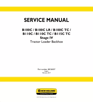 New Holland B100C Stage IV Tractor Loader Backhoe Service Repair Manual Instant Download