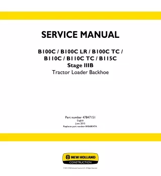 New Holland B100CLR Stage IIIB Tractor Loader Backhoe Service Repair Manual Instant Download