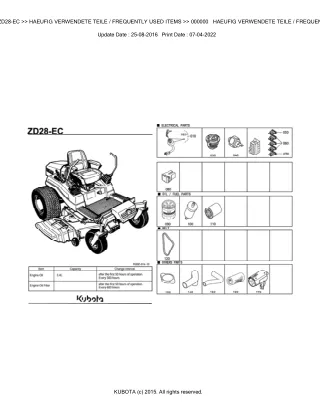 Kubota ZD28-EC Zero Turn Mower Parts Catalogue Manual (Publishing ID BKIDA0187)