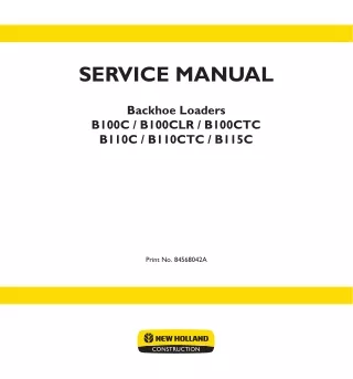 New Holland B100CTC Backhoe Loader Service Repair Manual Instant Download