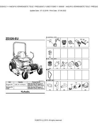 Kubota ZD326-EU Zero Turn Mower Parts Catalogue Manual (Publishing ID BKIDA5004)