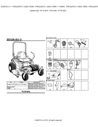 Kubota ZD326-EU-2 Zero Turn Mower Parts Catalogue Manual (Publishing ID BKIDA5072)