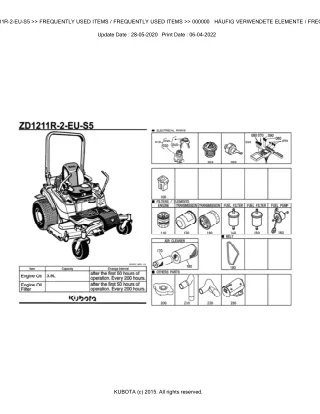 Kubota ZD1211R-2-EU-S5 Zero Turn Mower Parts Catalogue Manual (Publishing ID BKIDA5185)