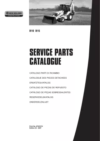 New Holland B110 Backhoe Loader Parts Catalogue Manual Instant Download