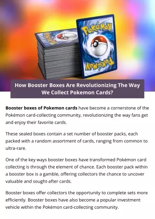 How Booster Boxes Are Revolutionizing The Way We Collect Pokemon Cards?