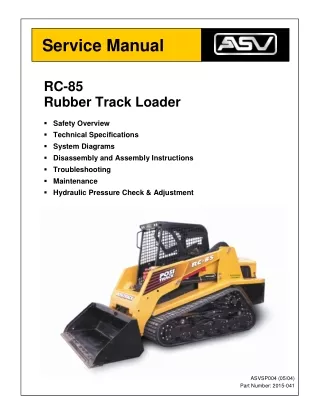 ASV Posi-Track RC-85 Track Loader Service Repair Manual