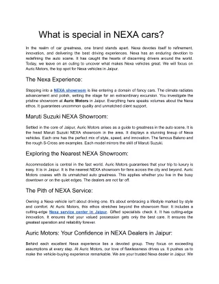 What is special in NEXA cars?