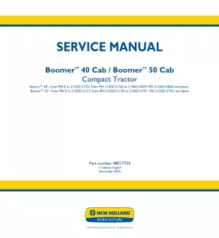 New Holland Boomer 40 Cab Compact Tractor Service Repair Manual Instant Download