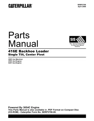 Caterpillar Cat 416E Backhoe Loader Parts Catalogue Manual