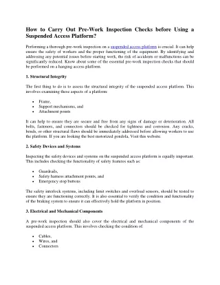 How to Carry Out Pre-Work Inspection Checks before Using a Suspended Access Platform