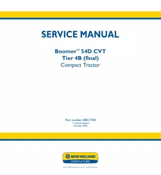 New Holland Boomer 54D CVT Tier 4B (final) Compact Tractor Service Repair Manual Instant Download