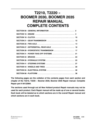 New Holland Boomer 2030 Tractor Service Repair Manual Instant Download