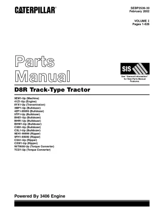 Caterpillar Cat D8R Track-Type Tractor Parts Catalogue Manual