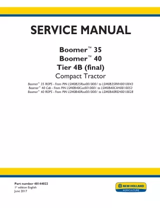 New Holland Boomer™ 40 Tier 4B (final) Compact Tractor Service Repair Manual Instant Download