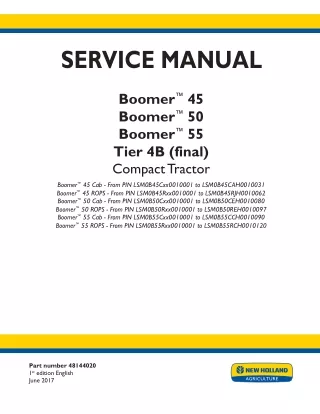 New Holland Boomer™ 45 Tier 4B (final) Compact Tractor Service Repair Manual Instant Download