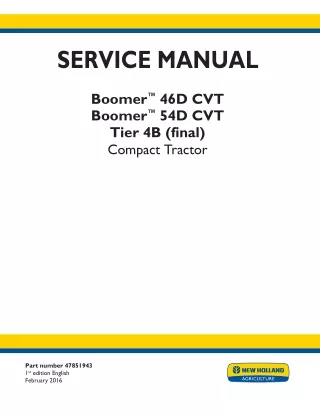 New Holland Boomer™ 46D CVT Tier 4B (final) Compact Tractor Service Repair Manual Instant Download