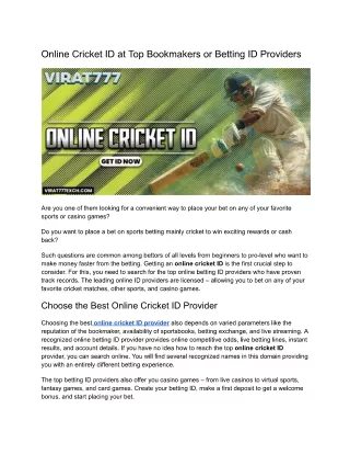 Online Cricket ID at Top Bookmakers or Betting ID Providers