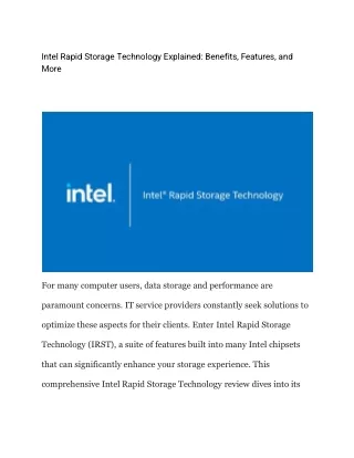 Intel rapid storage technology