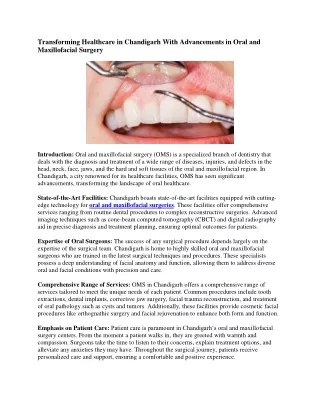 Oral and Maxillofacial Surgery In Chandigarh