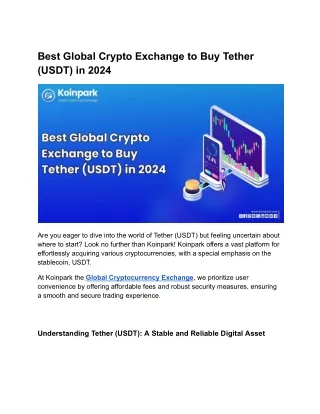Best Global Crypto Exchange to Buy Tether (USDT) in 2024