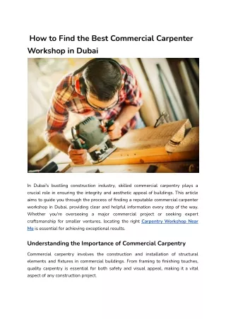 How to Find the Best Commercial Carpenter Workshop in Dubai