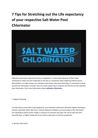 salt water pool chlorinator