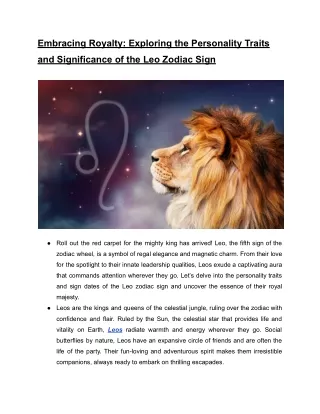 Embracing Royalty_ Exploring the Personality Traits and Significance of the Leo Zodiac Sign