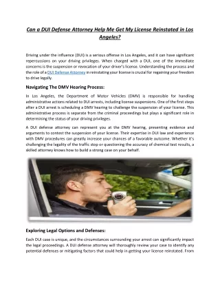 Can a DUI Defense Attorney Help Me Get My License Reinstated in Los Angeles