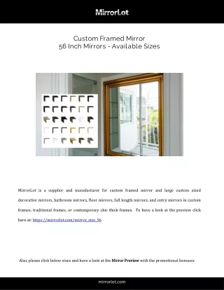 Custom Framed Mirror  56 Inch Mirrors Available Sizes