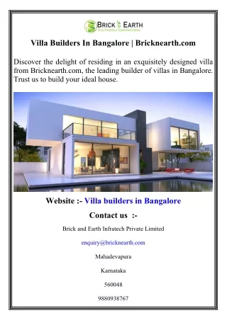 Villa Builders In Bangalore   Bricknearth.com