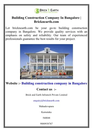 Building Construction Company In Bangalore   Bricknearth.com