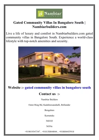 Gated Community Villas In Bangalore South   Nambiarbuilders.com