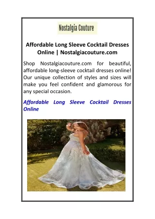 Affordable Long Sleeve Cocktail Dresses Online  Nostalgiacouture.com