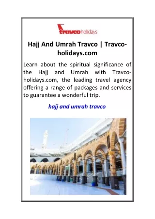 Hajj And Umrah Travco  Travco-holidays.com