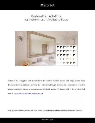 Custom Framed Mirror  54 Inch Mirrors Available Sizes