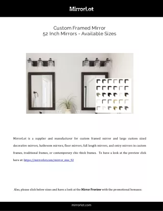 Custom Framed Mirror  52 Inch Mirrors Available Sizes