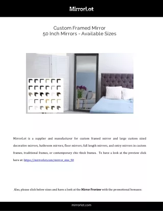 Custom Framed Mirror  50 Inch Mirrors Available Sizes