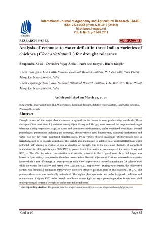 Analysis of response to water deficit in three Indian varieties of chickpea