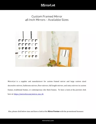 Custom Framed Mirror  46 Inch Mirrors Available Sizes