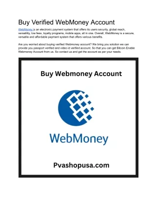 Buy Verified WebMoney Account