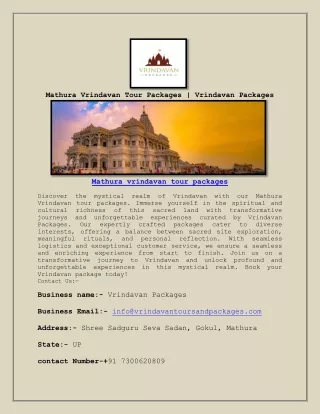 Mathura Vrindavan Package | Vrindavan Packages