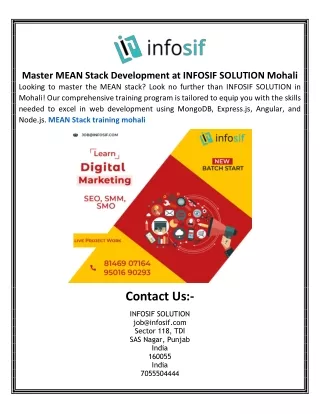 Master MEAN Stack Development at INFOSIF SOLUTION Mohali