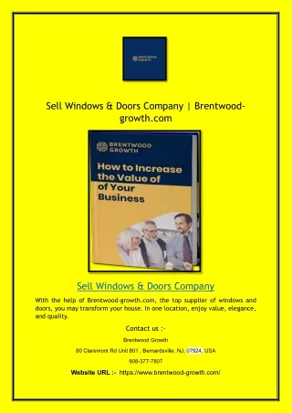 Sell Windows & Doors Company | Brentwood-growth.com