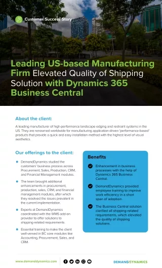 Leading US Manufacturer Streamlines Shipping with Dynamics 365 Business Central