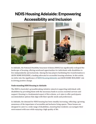 NDIS Housing Adelaide Empowering Accessibility and Inclusion