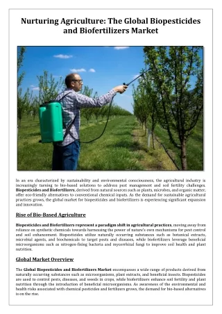 Nurturing Agriculture: The Global Biopesticides and Biofertilizers Market