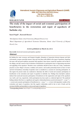 The study of the impact of social and economic participation of beneficiaries