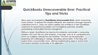 Easy Steps To Fix QuickBooks Desktop Unrecoverable Error