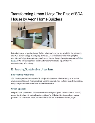 Transforming Urban Living The Rise of SDA House by Aeon Home Builders